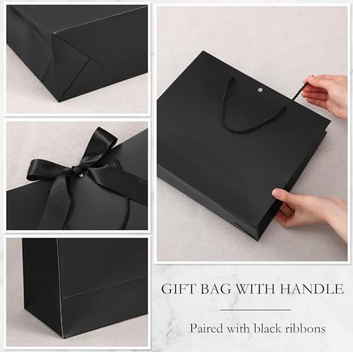 Silkfly 24 Pcs Paper Gift Bags with Handles & Bow Ribbon, Pure Black - Image 3