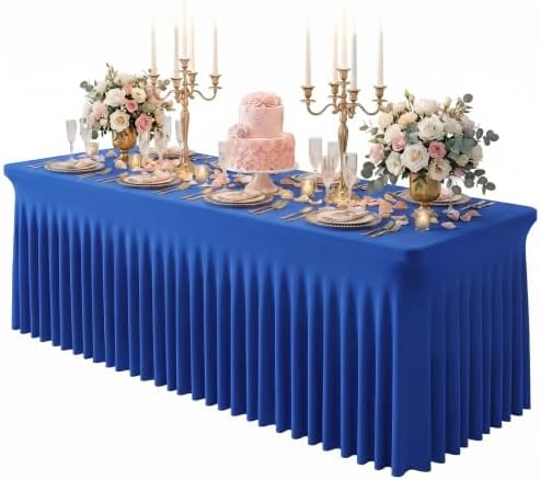 Blue Spandex Tablecloth for 8FT Rectangle Tables, Table Skirt by Baoszty