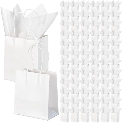 Jaloro 100 Set White Kraft Paper Gift Bags with Handle 5.7x5.1x2.5 Inch by Unknown