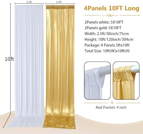 10ft×10ft Wedding Backdrop Curtain-White Drapes n Gold Sequin Curtains - Image 2