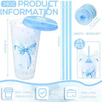 Willinglong 24 Blue Bow Cups with Lid Straw Galentines Party Favor 24 oz - Image 2