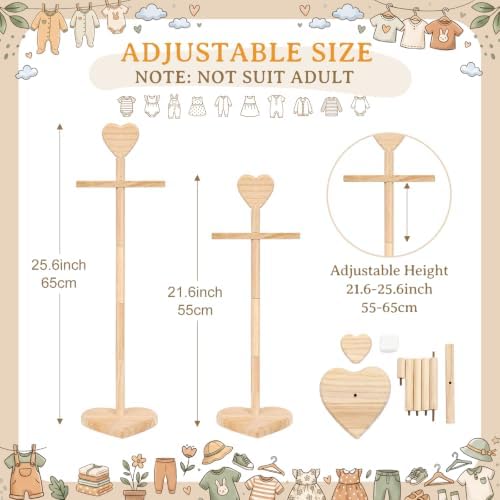 Fuutreo 2 Packs Baby Clothes Display Stands Heart-topped, Wood Color - Image 2