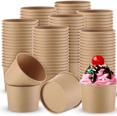 Honeydak 300 Pieces Kraft Paper Cup 8 Oz Disposable Ice Cream Dessert Bowls by Honeydak