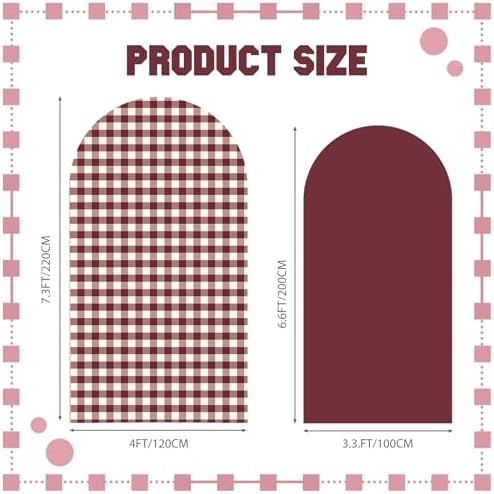 Tegeme 2 Set Gingham Arch Backdrop Cover 7.2ft 6.6ft Arch Cover, Burgundy - Image 2