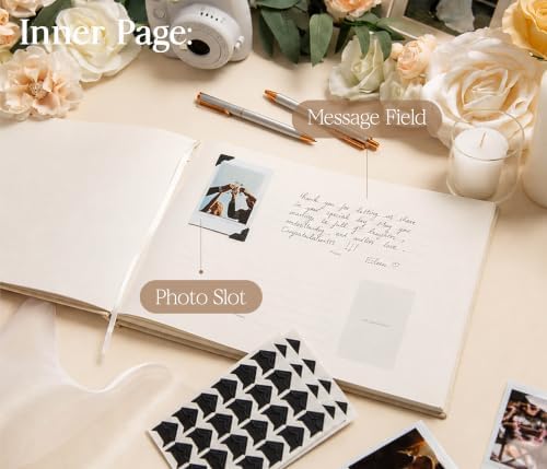 Linen Photo Guest Book (Cream) - 11.5" x 8.5" Large Hardcover Sign In Book - Image 4