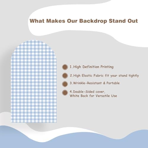 Checkered Gingham Arch Backdrop Cover 7.2ft Blue and White Plaid - Image 5