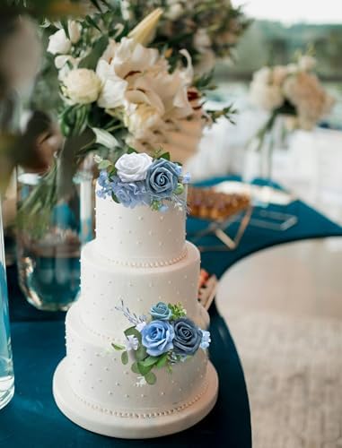 Marriwise 3Pcs Pre-Made Cake Flowers,Light Blue Wedding Cake Decor,Party - Image 4