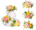 TINGE TIME 3Pcs Pre-made Cake Toppers，Silk Artificial Flowers Decor，Cake Decorations for Weddings, Birthdays, Party,Baby Shower,Celebration (PeachPink&Yellow) - Image 2