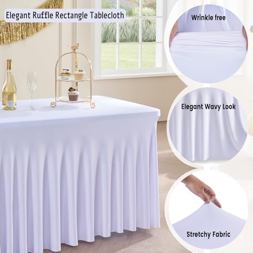 Spandex Tablecloth 5FT Rectangle Table Cover 4 Pack White Wrinkle-Free - Image 4