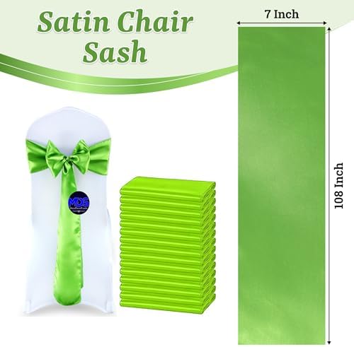 MDS® Pack of 25 Satin Chair Sashes for Wedding & Events – Parrot Green - Image 3