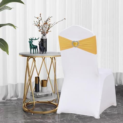 Gold Chair Sashes for Wedding 50 PackSpandex Gold Sashes for Chairs Covers Stretch Chair Sashes Band with Heart Buckle Slider Wedding Sashes Bows for Banquet Party Decorations - Image 4