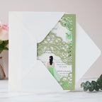 Hosmsua 50PCS Personalized Sage Green Quinceanera Invitations Kit 5.1x7.3 Inch Laser Cut Floral Crown Pocket Quince Invitation Cards with Envelopes for Birthday Bridal Shower - Image 5