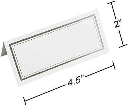JAM Paper Foldover Wedding Table Place Cards - 2 x 4 1/4 - White with Silver Double Border - 100/Pack - Image 4