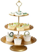 8Pcs Metal Cake Stand Set with 14 inch Round Cake Stand for Large Cakes, 2-Tier & 3-Tier Dessert Stands, Lace Edge Serving Trays – Display for Wedding, Birthday, Party(Gold) - Image 5