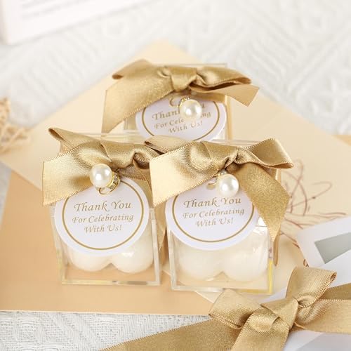ACITHGL 30 Sets Fully Assembled Small Bubble Candle Party Favors for Guests Bulk Bridal Showers Favors Candles with Stylish Ribbons Thank You Cards Gifts (Gold) - Image 3