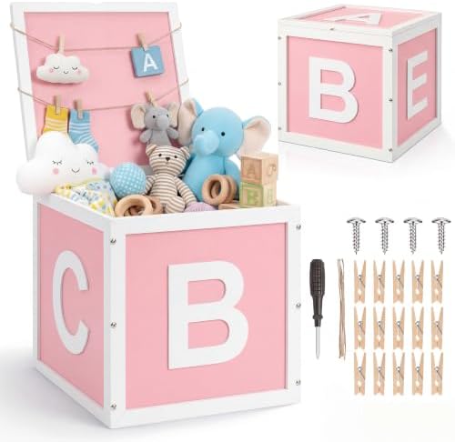 Novabright Wooden Baby Shower Box, ABC Letters Gift Chest Decor, Pink by Unknown