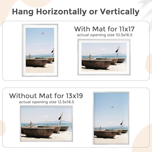 13x19 Metal Picture Frame for Wall With Mat for 11x17, 13''x19'' Aluminum Photo Frames With Tempered Glass for Home Decor, Minimalist Modern Poster Frame Horizontal And Vertical Formats, 3 PCs, Silver - Image 4