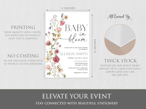 All Ewired Up Baby in Bloom Shower Invitations with Envelopes and Diaper Raffle Tickets and Baby Book Cards, Boho Wildflower Gender Reveal Party Baby Shower Activities Supplies, Personalized - Image 2