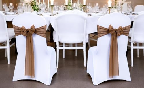 MDS Pack of 75 Chiffon Chair Sashes for Wedding & Event Décor - Mocha - Image 2