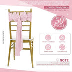 50 PCS Cheesecloth Chair Sashes Bows Wedding Aisle Decorations Chair Ribbon Ties Back Sash for Wedding Party Events Banquet Chair Cover Decoration (Light Pink) - Image 2