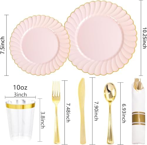 YOUBET 350PCS Pink Scalloped Plastic Plates for Wedding Party - Image 2