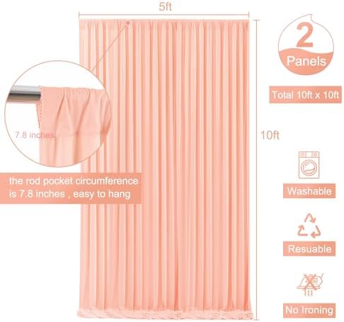 10x10 Peach Backdrop Curtain for Parties Baby Shower Wrinkle Free Peach Photo Curtains Backdrop Drapes Fabric Decoration for Wedding Birthday Party 5ft x 10ft,2 Panels - Image 6