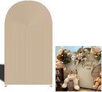 Double-Sided Arch Frame Fabric Cover Beige White Ripples Arched Panel Stand Cover for Wedding Birthday Baby Shower Parties Decoration (Beige-HP463,3X6ft) by AOSTO