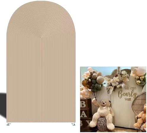 Double-Sided Arch Frame Fabric Cover Beige White Ripples Arched Panel Stand Cover for Wedding Birthday Baby Shower Parties Decoration (Beige-HP463,3X6ft) by AOSTO
