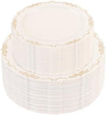 U-QE 100 PCS Ivory Plastic Plates with Gold Rim by U-QE