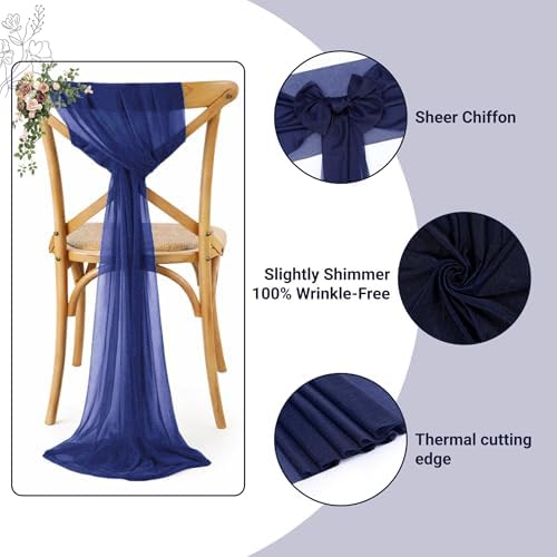 MDS Pack of 75 Chiffon Chair Sashes for Wedding & Event Décor - Navy Blue - Image 3