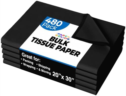 Party Solids Black Tissue Paper for Gift Bags 20" X 30" 480 Sheets by Crown+Display