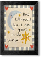 Black Framed Colorful Kids Quotes Motivational Wall Art 16x24 inch HOW WONDERFUL LIFE IS NOW YOU'RE IN THE WORLD Poster Cute Moon And Stars Canvas Prints Nursery Classroom Wall Decor by Medpol
