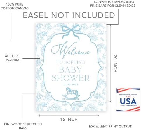 Andaz Press Personalized Baby Blue Toile de Jouy Baby Shower Decorations, Toile De Jouy Baby Shower Welcome Sign, Tea Party Decor, Elegant French Vintage Lace Chinoiserie Party Supplies, 16x20 Inches - Image 2