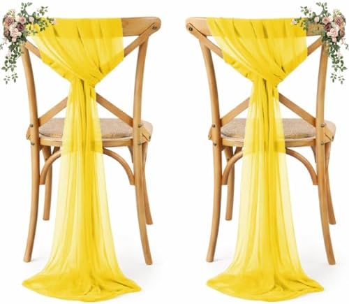 MDS Pack of 25 Chiffon Chair Sashes for Wedding & Event Décor - Yellow by MDS