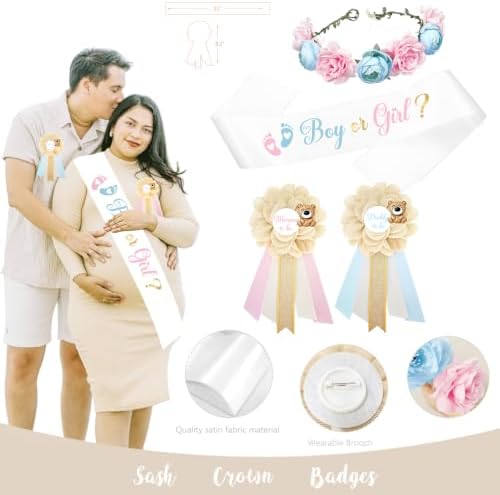 Bear Gender Reveal Decorations, He or She Baby Gender Reveal Party Decoration, Boy or Girl Bear Theme Party Supplies, Backdrop BABY-Box Tablecloth Mom to Be Sash Dad to Be Pin Balloon Arch - Image 4