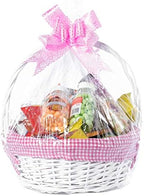 White Round Willow Gift Basket with Pink Gingham Liner & Handle, Mediun – Empty Christmas Basket for Gifts, Holiday Wicker Basket, Basket to Fill - Image 2