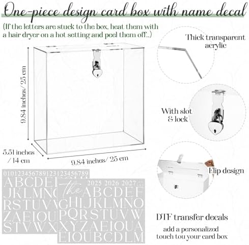 Novabright 10" Wedding Acrylic Card Box, Clear, Classic Style - Image 2