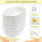 8 Pack Small Woven Baskets with Gift Bags & Ribbons & Cards, Cotton Rope Durable Storage with Handles 12"x8"x5" Empty Gift Baskets for Mother's Day, Baby Showers, Birthdays & Raffle (White) - Image 2