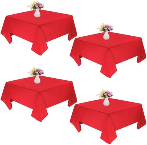 4 Pack Square Table Cloth 52x52 Inch Red Tablecloth Machine Washable Fabric Polyester Table Cover for Dining, Buffet Parties, Picnic, Events, Weddings and Restaurants（Red） by JALANCY