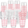 Funnymoom 50 Sets 20 oz Pink Gingham Plastic Cups with Lids & Paper Straws by Funnymoom