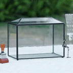 Wedding Glass Cards Box with Slot and Lock, 10.2 x 5.9 x 7.9 Inch, Black Geometric Cards Holder for Birthdays Party Reception, Wishing Well - Slot Length 6.3'' - Image 6