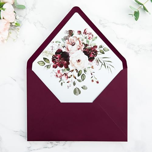 PONATIA 50 PCS/Pack A7 Envelopes, Burgundy Euro Flap Liner 5x7 Envelopes - Image 3