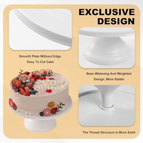 Large Cake Stand 12 Inch with Cake Spatula, Round Bamboo Fiber Cupcake Dessert Stand, Cake Decorating Display Stand for Birthday Parties, Weddings, Baby Shower and Other Events, White - Image 4