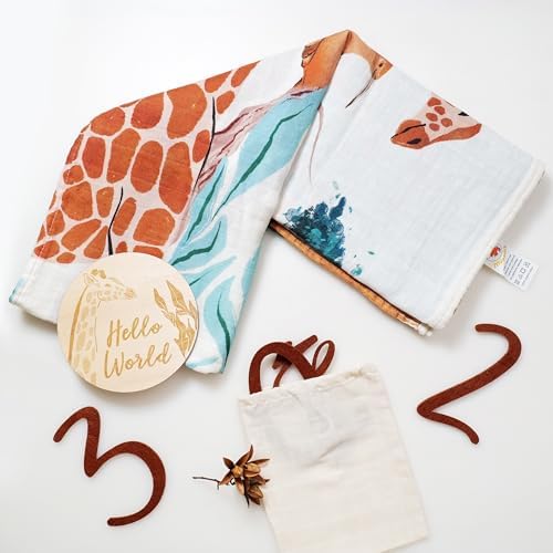 Miaoberry Safari Baby Milestone Blanket, Africa Jungle Theme Monthly Photo Growth Tracker with Giraffe, Lion, Elephant with Hello World Sign - Image 6