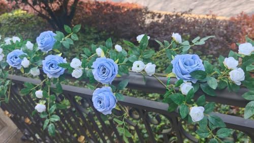 2 PCS 12FT Bendable Flower Garland, Fake Rose Vine for Wedding Decor,Blue - Image 2