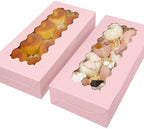 qiqee 50 Packs Pink Cookie Box with Window 12x5.5x2.5 Inch Two Uses Pastry Biscuit Bakery Box For Packaging - Image 3