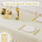 gogoparti 2 Pack Spandex Beige Fitted Table Cloth for 6ft Rectangle Tables Beige Stretch Tablecloth Table Covers Skirt Banquet Wrinkle Free Tablecloths for Parties Wedding - Image 7