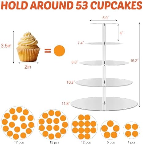 5 Tier Round Cupcake Stand for 50 Cupcakes Acrylic Cupcake Tower - Image 4
