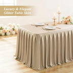 6ft Taupe Satin Tablecloths for Rectangle Tables Shiny Spandex Table Cover - Image 4