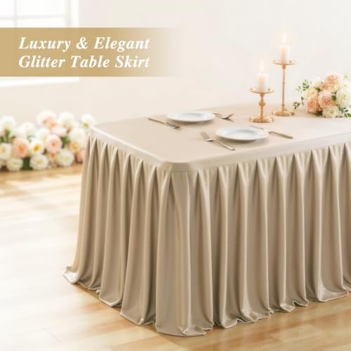 6ft Taupe Satin Tablecloths for Rectangle Tables Shiny Spandex Table Cover - Image 4